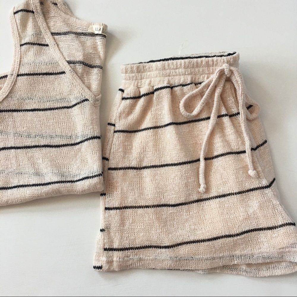 NEW summer vacation tan stripe shorts tank set rayon blend - S
